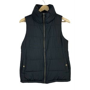 Womens OLD NAVY Black Full-Zip Puffer Vest Size XS TP Snap Button Pockets Warm